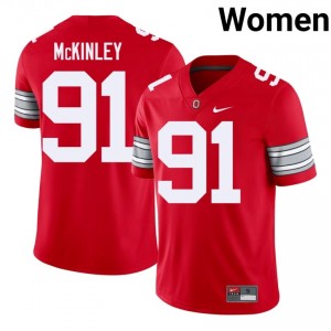 Darryus McKinley #91 Ohio State Buckeyes Scarlet Women Embroidery Jersey | Elite Thread NCAA Football Edition jg0muS77