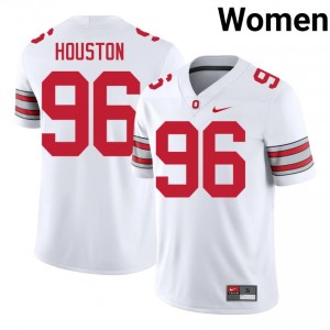 Eddrick Houston #96 OSU Buckeyes White Women Stitched Jersey | Elite Thread University Football Wear 3rn1mG33