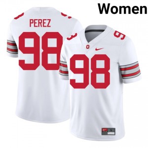 Jamir Perez #98 OSU Buckeyes White Women Stitched Jersey | Moisture Wicking High School Football Gear P24Ke278