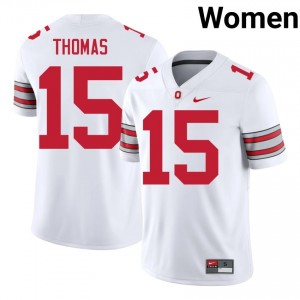 Jordan Thomas #15 OSU Buckeyes White Women Stitched Jersey | Elite University Football Gear i4Le4071