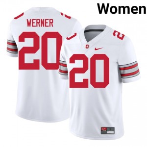 Pete Werner #20 Ohio State Buckeyes White Women Stitched Jersey | Authentic NCAA Football Gear VO16V185