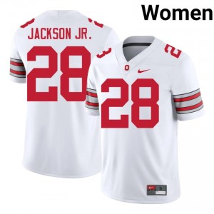 Stanley Jackson Jr. #28 Ohio State Buckeyes White Women Stitched Jersey | Licensed NCAA Football Wear 4ul36v44