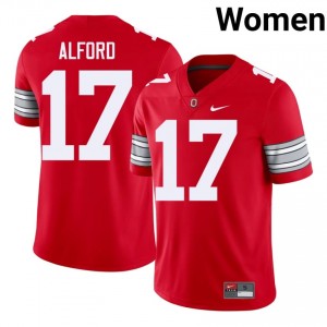 Tarvos Alford #17 Ohio State Buckeyes Scarlet Women Embroidery Jersey | 2026 NCAA Football Apparel gYA74858