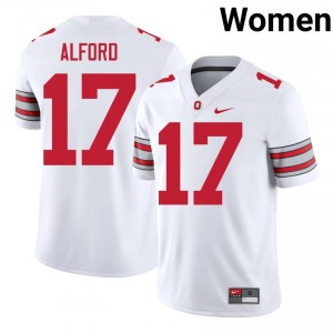 Tarvos Alford #17 OSU Buckeyes White Women Stitched Jersey | Replica High School Football Uniform C7u77O86