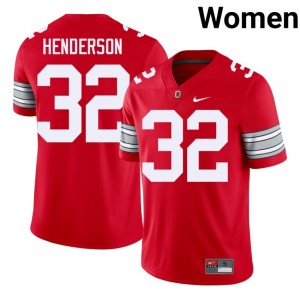 TreVeyon Henderson #32 OSU Buckeyes Scarlet Women Embroidery Jersey | Pro-Grade University Football Edition wm72w878