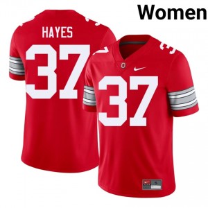 Zach Hayes #37 Ohio State Scarlet Women Embroidery Jersey | Block O NCAA Football Apparel tCI74353